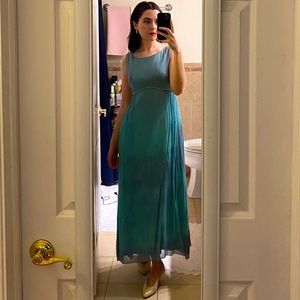 American vintage wedding dress, hand dyed shades of blue